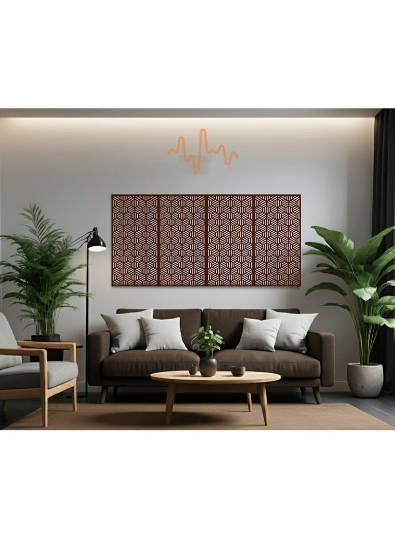 أكويستك موشان لوحات جدارية خشبية من خشب MDF من ACOUSTIC MOTION®، بتصميم سداسي مع شريط لاصق مزدوج الوجه، لون بني عصري، مناسبة للمنزل، غرفة المعيشة، غرفة النوم، المكتب والفندق، 25×50×0.5 سم، طقم من 4 قطع - Image 1